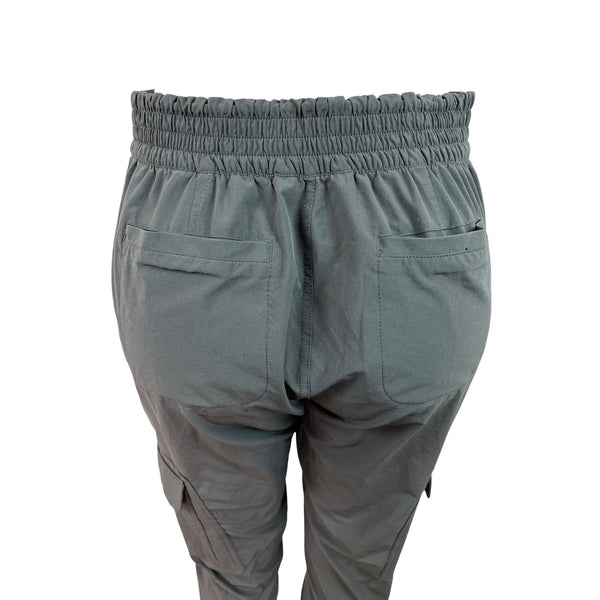 Athleta Womens Gray Elastic Waist Cargo Pants With Zipper & Snap Pockets Size 8