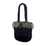 Handcrafted Gray Wool Felt With Faux Fur Trim & Beaded Accent Tote Sz M