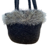 Handcrafted Gray Wool Felt With Faux Fur Trim & Beaded Accent Tote Sz M