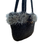 Handcrafted Gray Wool Felt With Faux Fur Trim & Beaded Accent Tote Sz M