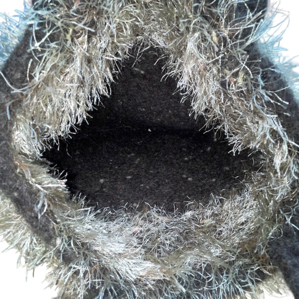 Handcrafted Gray Wool Felt With Faux Fur Trim & Beaded Accent Tote Sz M