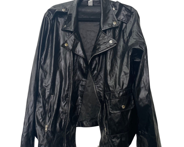 Grease Men’s Black Faux Leather T-Birds Jacket Costume Zipper Pockets Size L