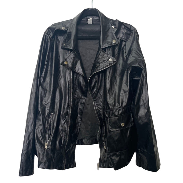 Grease Men’s Black Faux Leather T-Birds Jacket Costume Zipper Pockets Size L