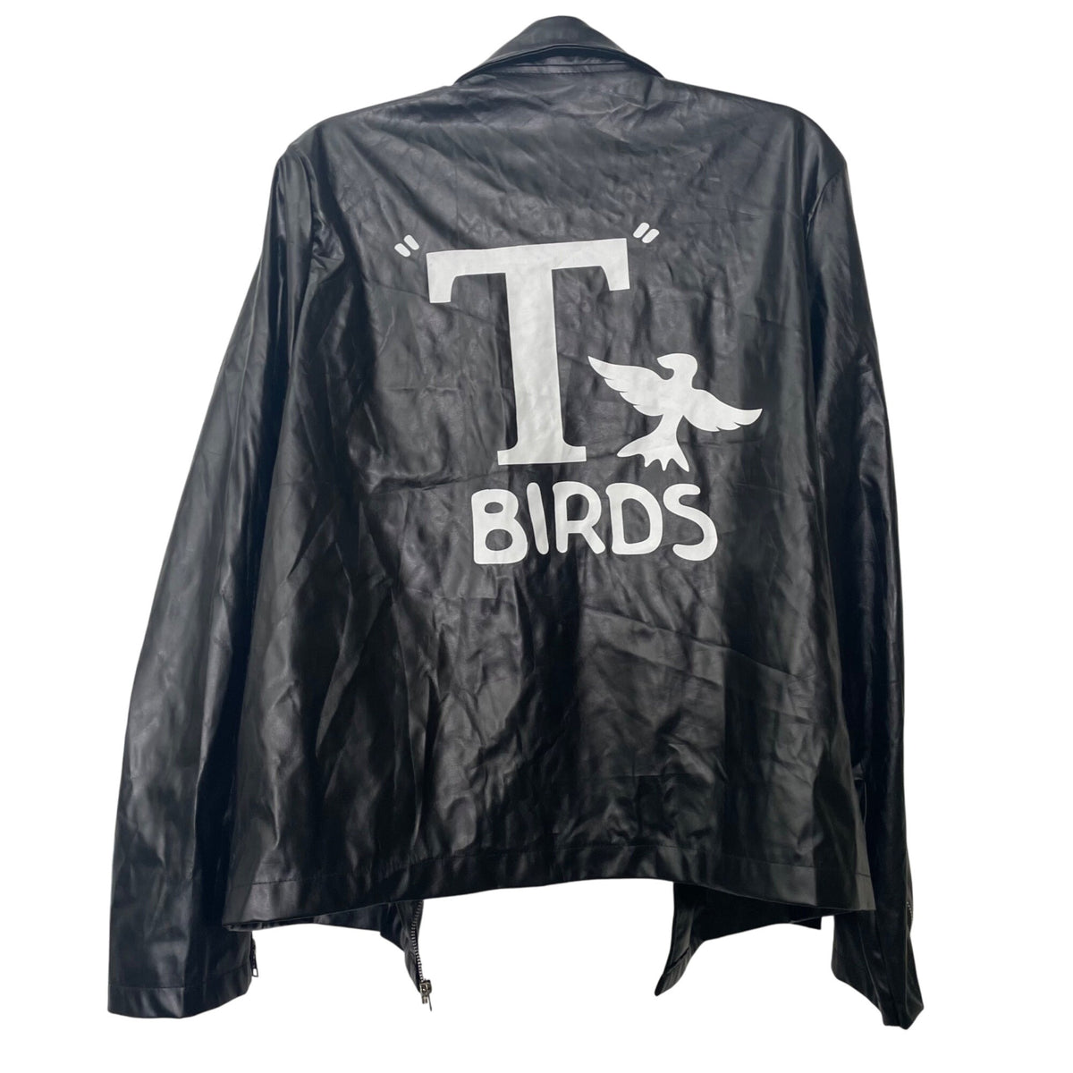Grease Men’s Black Faux Leather T-Birds Jacket Costume Zipper Pockets Size L