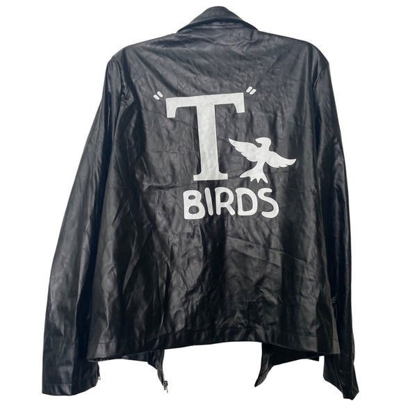 Grease Men’s Black Faux Leather T-Birds Jacket Costume Zipper Pockets Size L