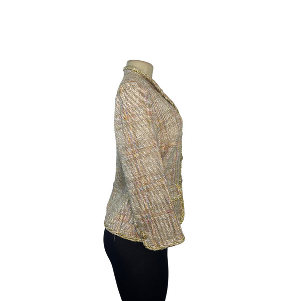 Sutton Studio Women's Beige Tweed Blazer With Gold Braided Trim Sz S