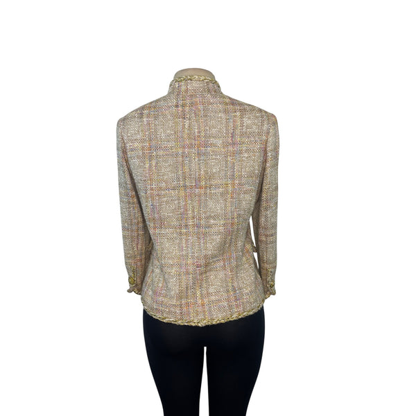Sutton Studio Women's Beige Tweed Blazer With Gold Braided Trim Sz S