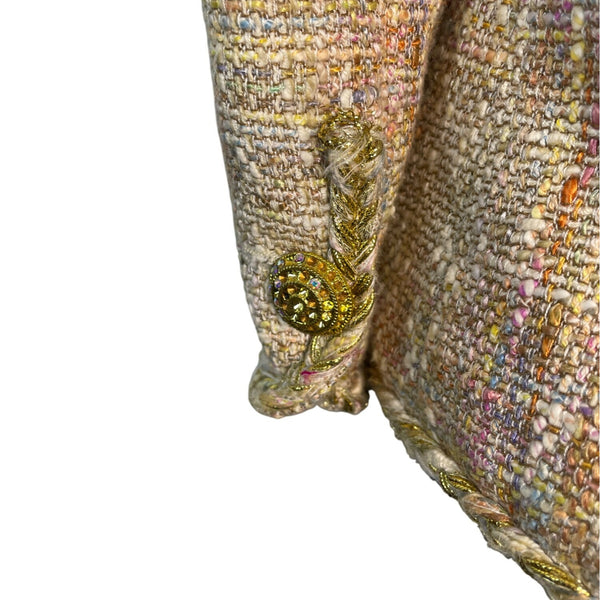 Sutton Studio Women's Beige Tweed Blazer With Gold Braided Trim Sz S