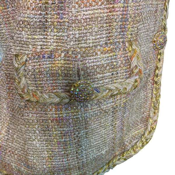 Sutton Studio Women's Beige Tweed Blazer With Gold Braided Trim Sz S