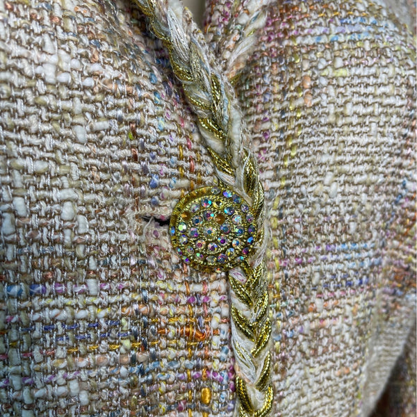 Sutton Studio Women's Beige Tweed Blazer With Gold Braided Trim Sz S