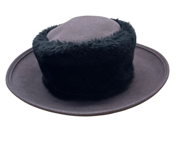 Vintage Commodore Brown Hat With Faux Fur Trimmed Brim For Women Wool Blend