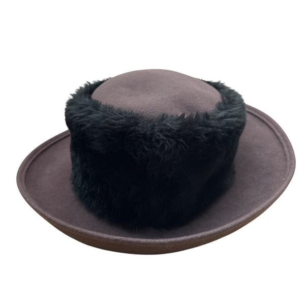 Vintage Commodore Brown Hat With Faux Fur Trimmed Brim For Women Wool Blend