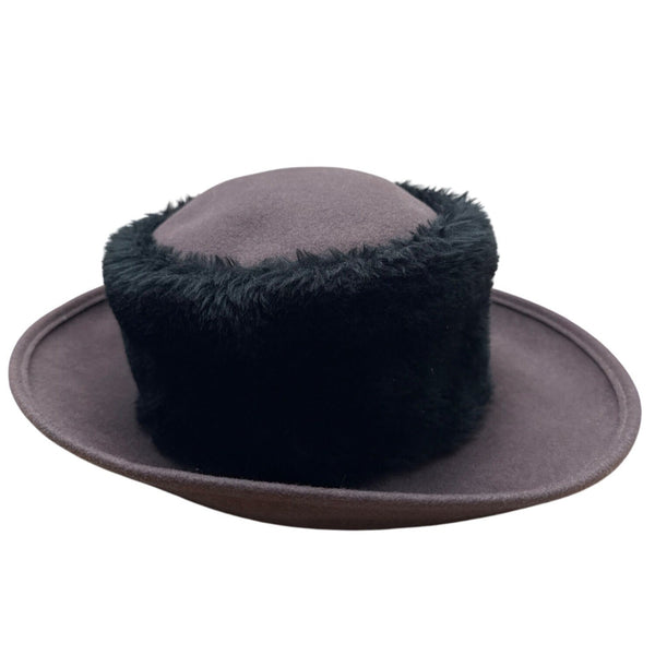 Vintage Commodore Brown Hat With Faux Fur Trimmed Brim For Women Wool Blend