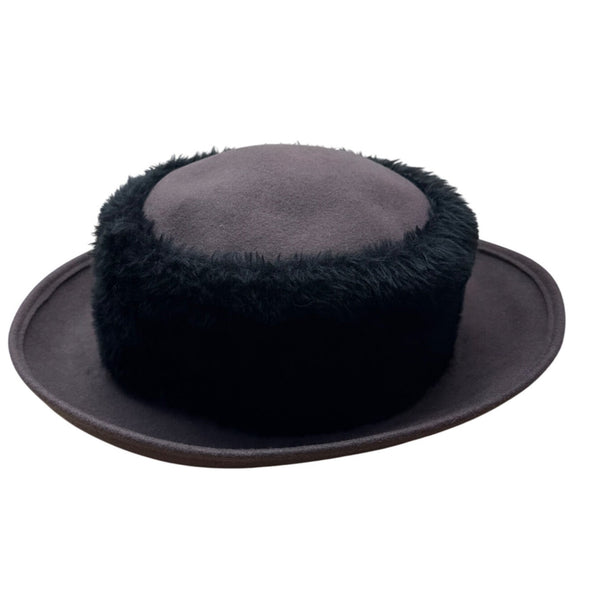 Vintage Commodore Brown Hat With Faux Fur Trimmed Brim For Women Wool Blend