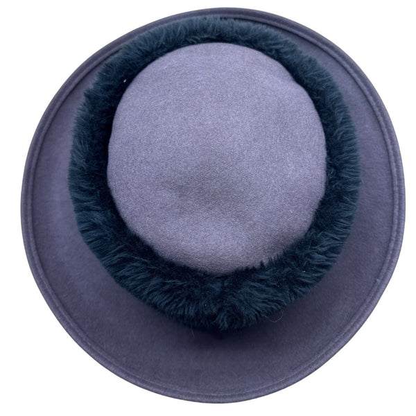 Vintage Commodore Brown Hat With Faux Fur Trimmed Brim For Women Wool Blend