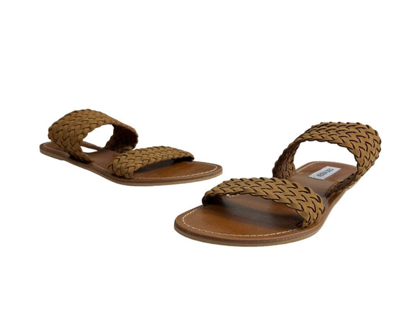 Steve Madden Women's Brown Woven Leather Strap Marvelous Flat Sandals Sz 9.5