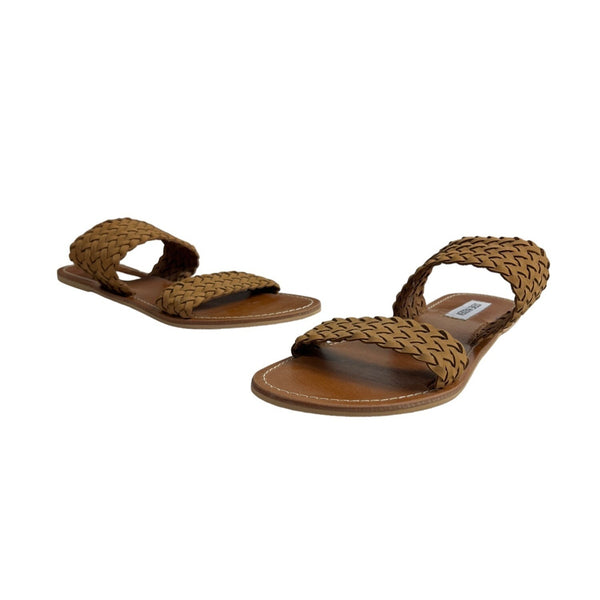 Steve Madden Women's Brown Woven Leather Strap Marvelous Flat Sandals Sz 9.5