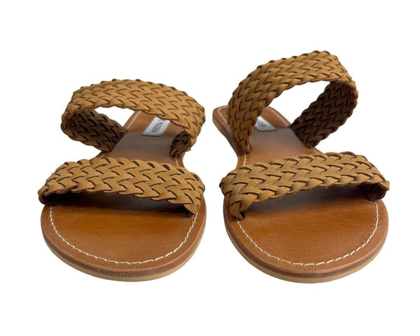 Steve Madden Women's Brown Woven Leather Strap Marvelous Flat Sandals Sz 9.5