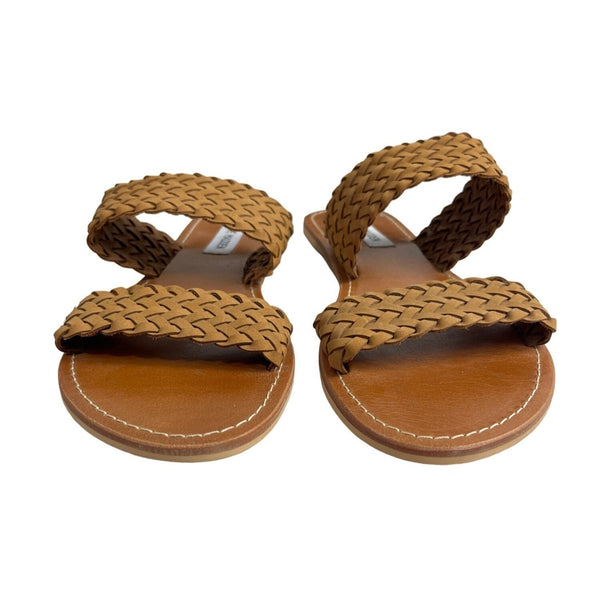 Steve Madden Women's Brown Woven Leather Strap Marvelous Flat Sandals Sz 9.5