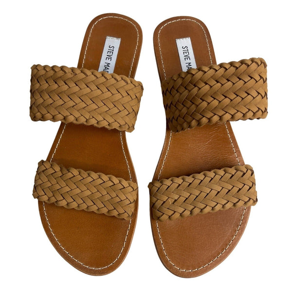 Steve Madden Women's Brown Woven Leather Strap Marvelous Flat Sandals Sz 9.5