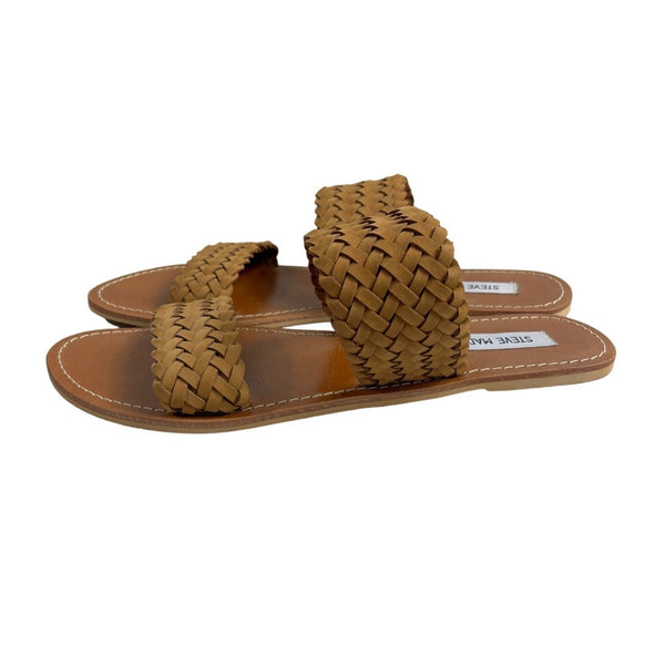 Steve Madden Women's Brown Woven Leather Strap Marvelous Flat Sandals Sz 9.5