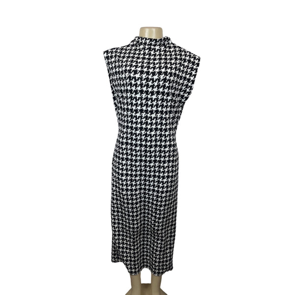 Geometric Print Women's Black and White Sleeveless V-Line Dress Sz XL