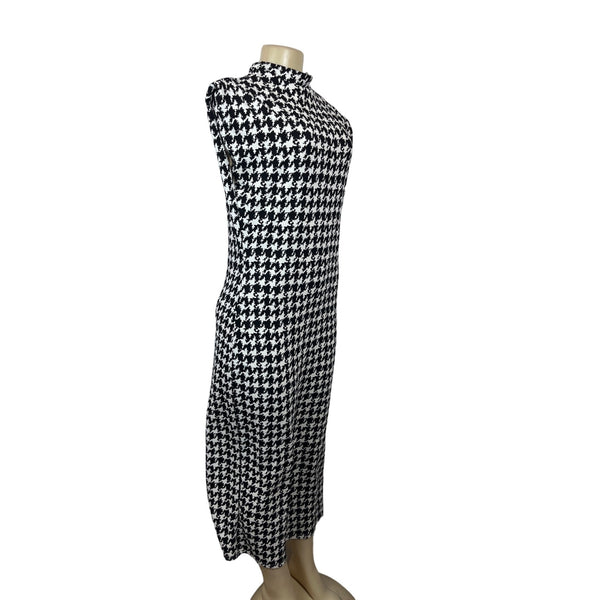Geometric Print Women's Black and White Sleeveless V-Line Dress Sz XL