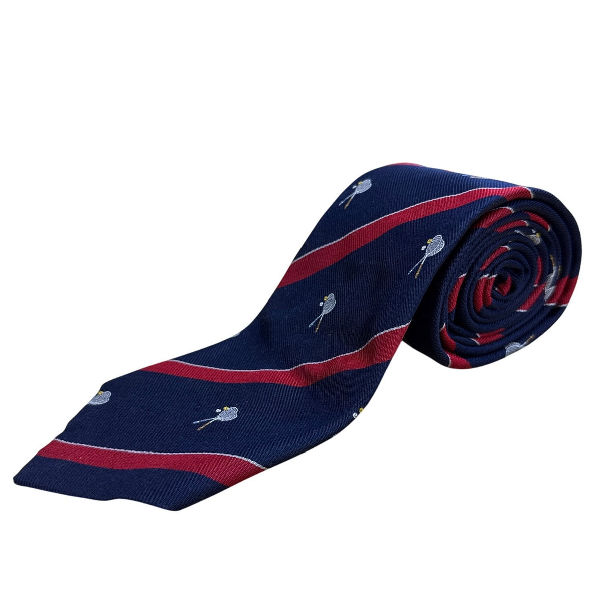 Vintage Brooks Brothers Navy Silk Tennis Racket Tie Red Stripes Pattern 58"