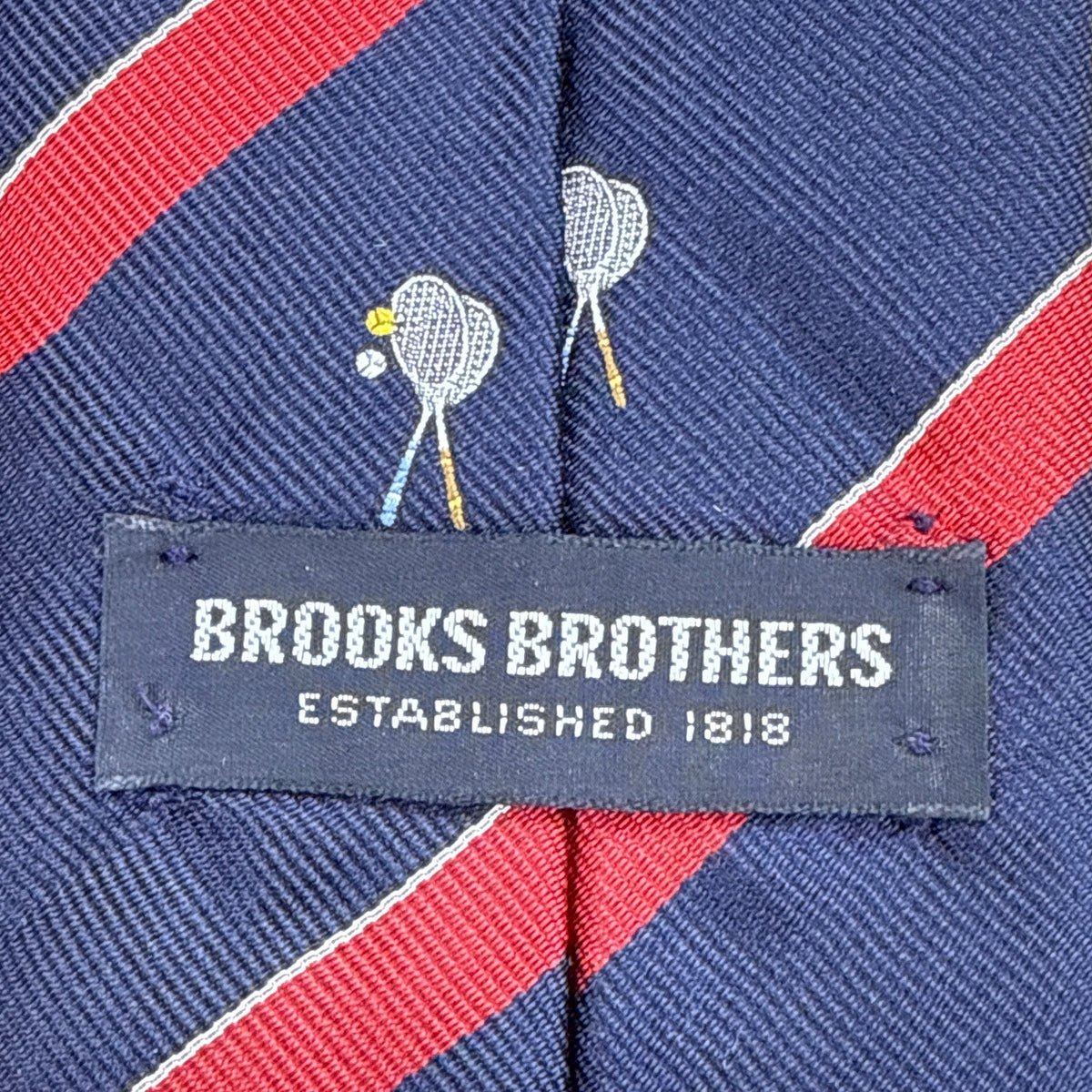 Vintage Brooks Brothers Navy Silk Tennis Racket Tie Red Stripes Pattern 58"