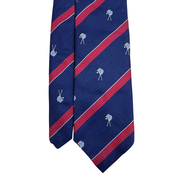 Vintage Brooks Brothers Navy Silk Tennis Racket Tie Red Stripes Pattern 58"