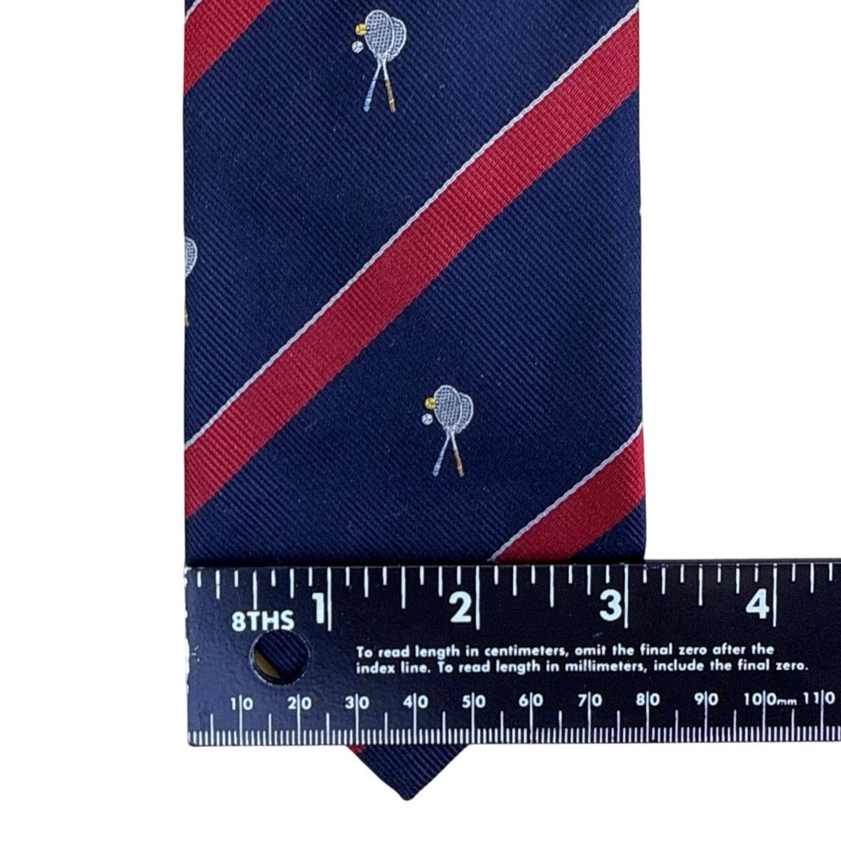 Vintage Brooks Brothers Navy Silk Tennis Racket Tie Red Stripes Pattern 58"
