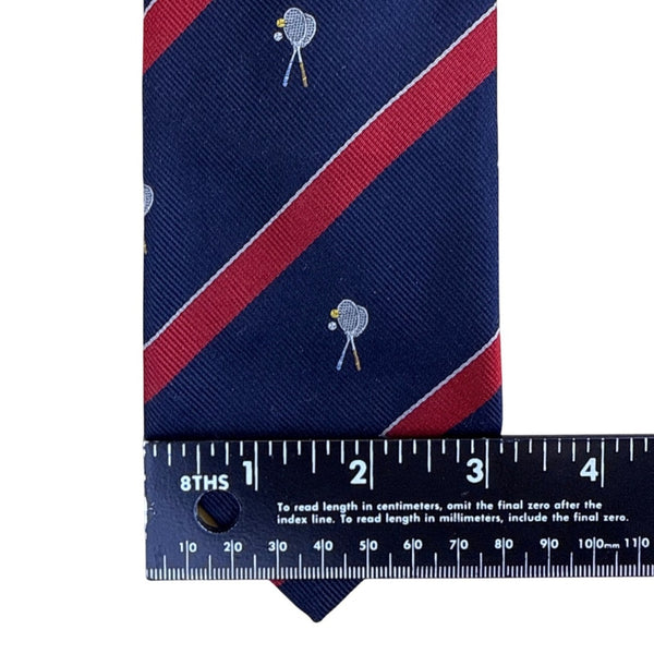 Vintage Brooks Brothers Navy Silk Tennis Racket Tie Red Stripes Pattern 58"