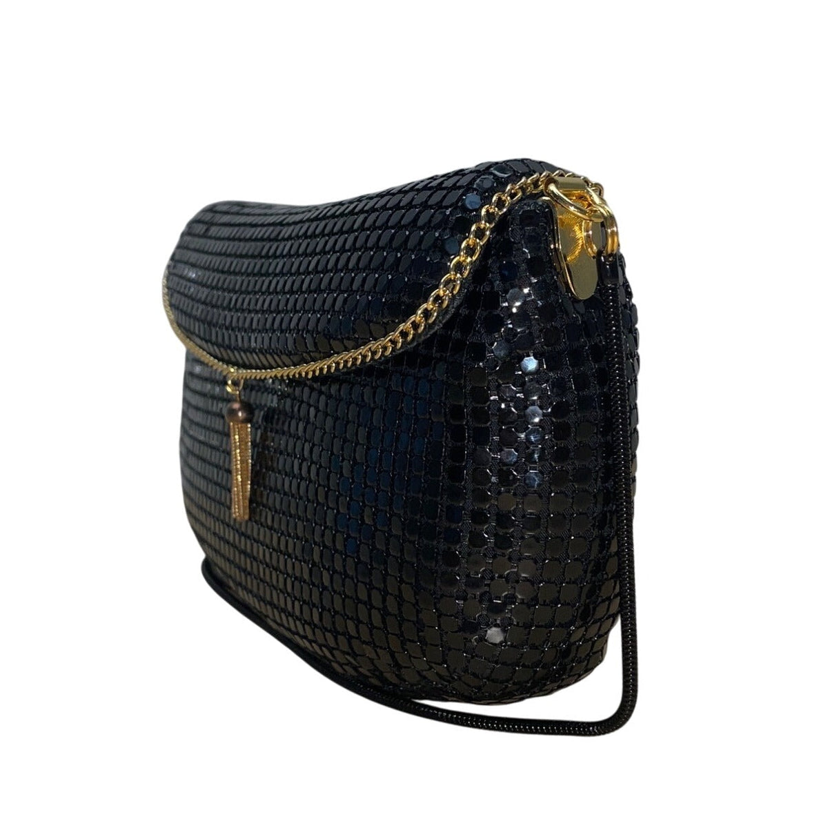 Carla Marchi Black Metal Mesh Gold Chain Accent & Tassel Detail Crossbody Bag