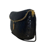 Carla Marchi Black Metal Mesh Gold Chain Accent & Tassel Detail Crossbody Bag