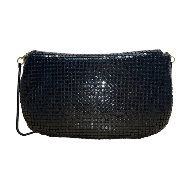 Carla Marchi Black Metal Mesh Gold Chain Accent & Tassel Detail Crossbody Bag