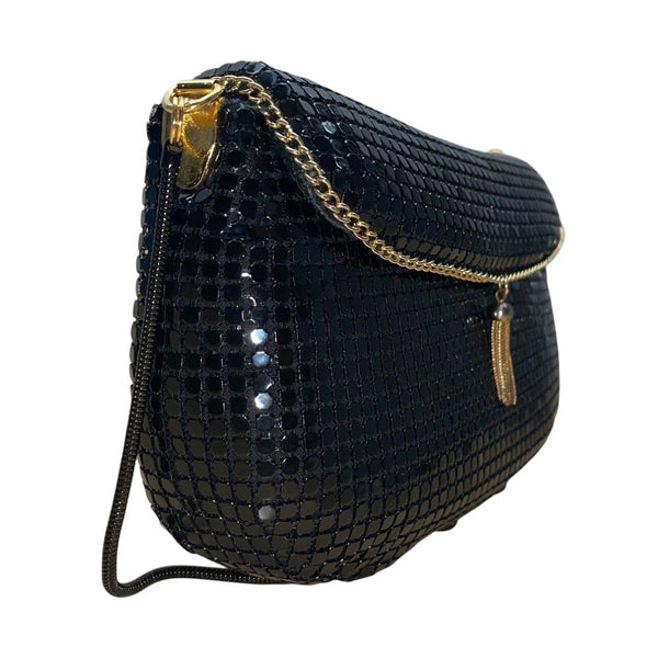 Carla Marchi Black Metal Mesh Gold Chain Accent & Tassel Detail Crossbody Bag