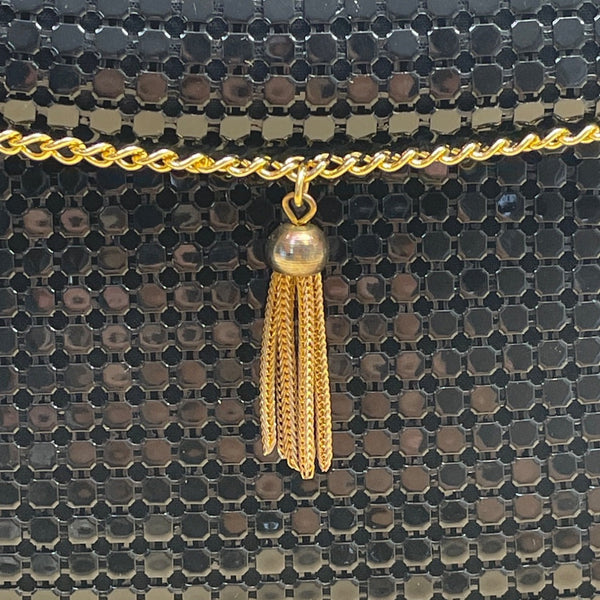 Carla Marchi Black Metal Mesh Gold Chain Accent & Tassel Detail Crossbody Bag