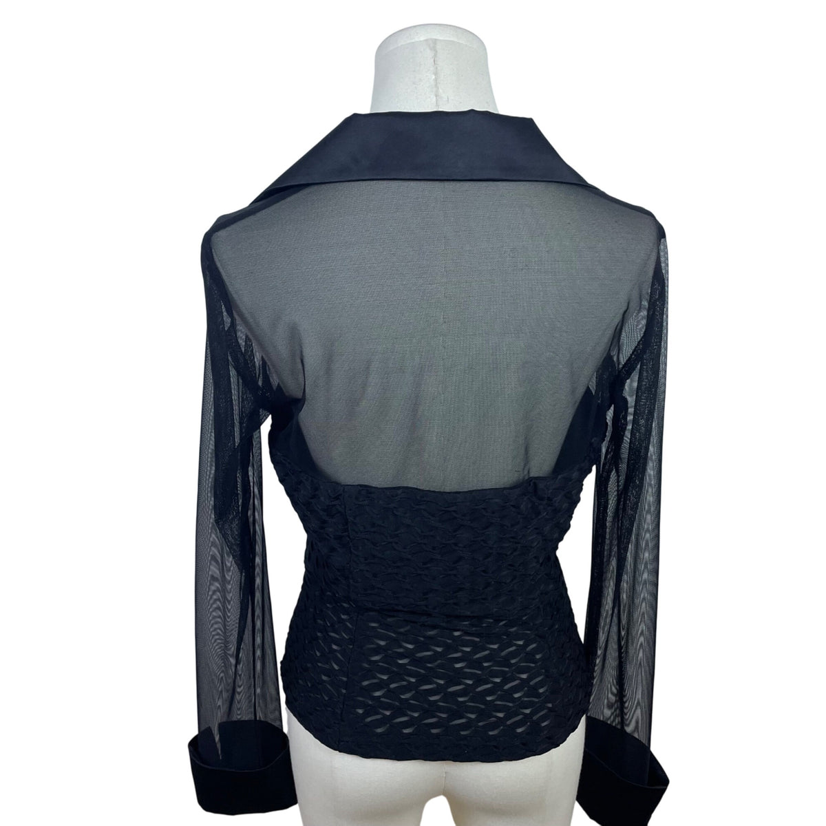 Connected Apparel Womens Black Mesh Long Sleeve Button Down Blouse Size 8