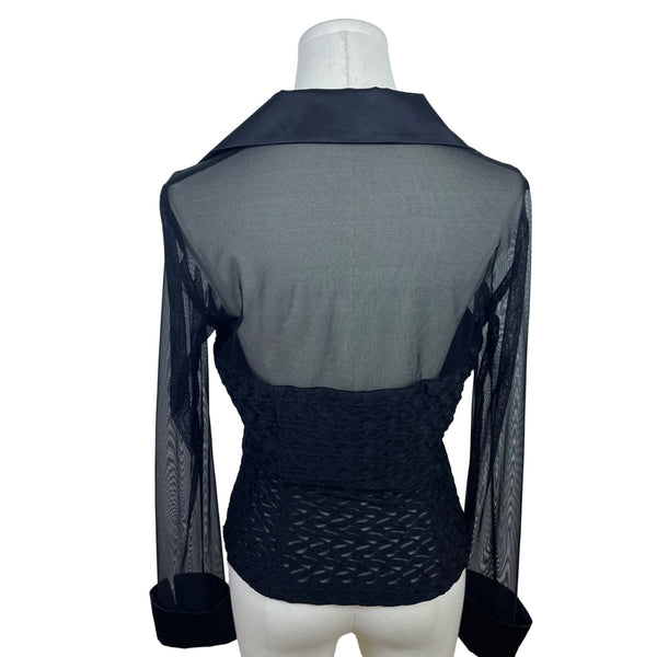 Connected Apparel Womens Black Mesh Long Sleeve Button Down Blouse Size 8