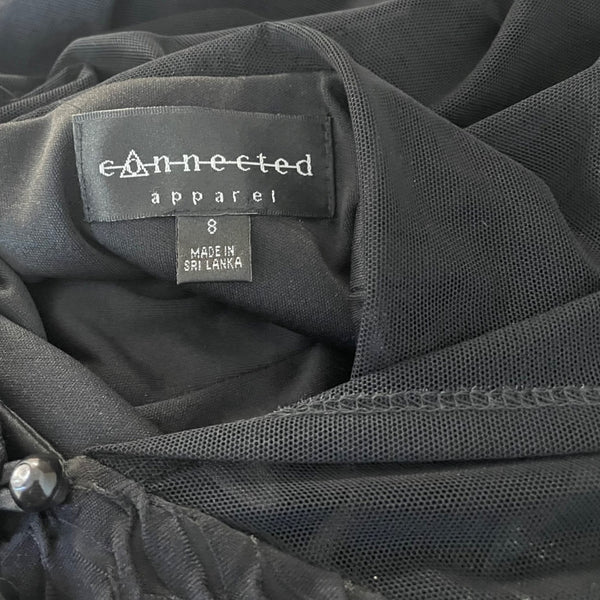 Connected Apparel Womens Black Mesh Long Sleeve Button Down Blouse Size 8
