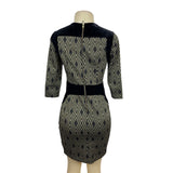 The Limited Black & Tan Diamond Pattern Dress 3/4 Sleeve Size 0