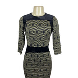 The Limited Black & Tan Diamond Pattern Dress 3/4 Sleeve Size 0