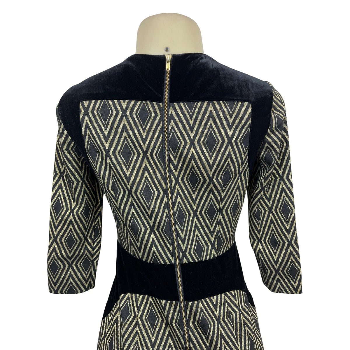 The Limited Black & Tan Diamond Pattern Dress 3/4 Sleeve Size 0