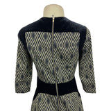 The Limited Black & Tan Diamond Pattern Dress 3/4 Sleeve Size 0