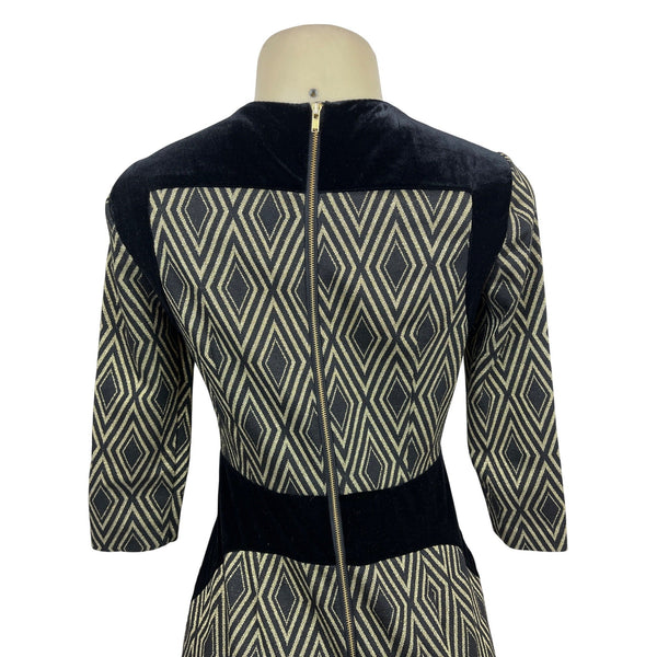 The Limited Black & Tan Diamond Pattern Dress 3/4 Sleeve Size 0