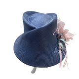 Vtg Nordstrom Blue Straw Hat W/ Pink Floral Accent & Green Ribbon Embellishment