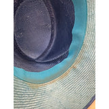 Vtg Nordstrom Blue Straw Hat W/ Pink Floral Accent & Green Ribbon Embellishment