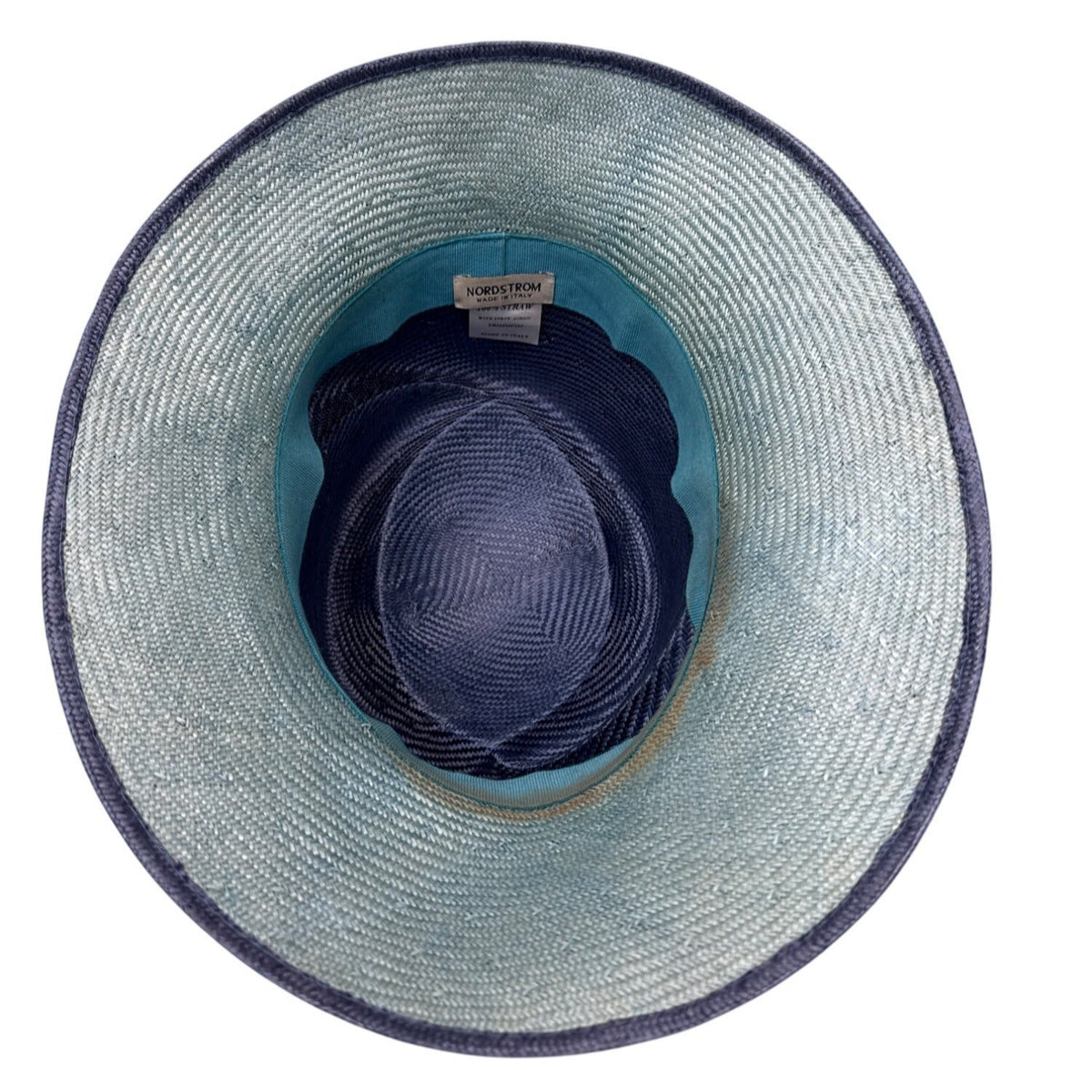 Vtg Nordstrom Blue Straw Hat W/ Pink Floral Accent & Green Ribbon Embellishment