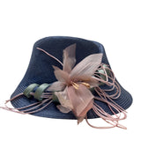 Vtg Nordstrom Blue Straw Hat W/ Pink Floral Accent & Green Ribbon Embellishment