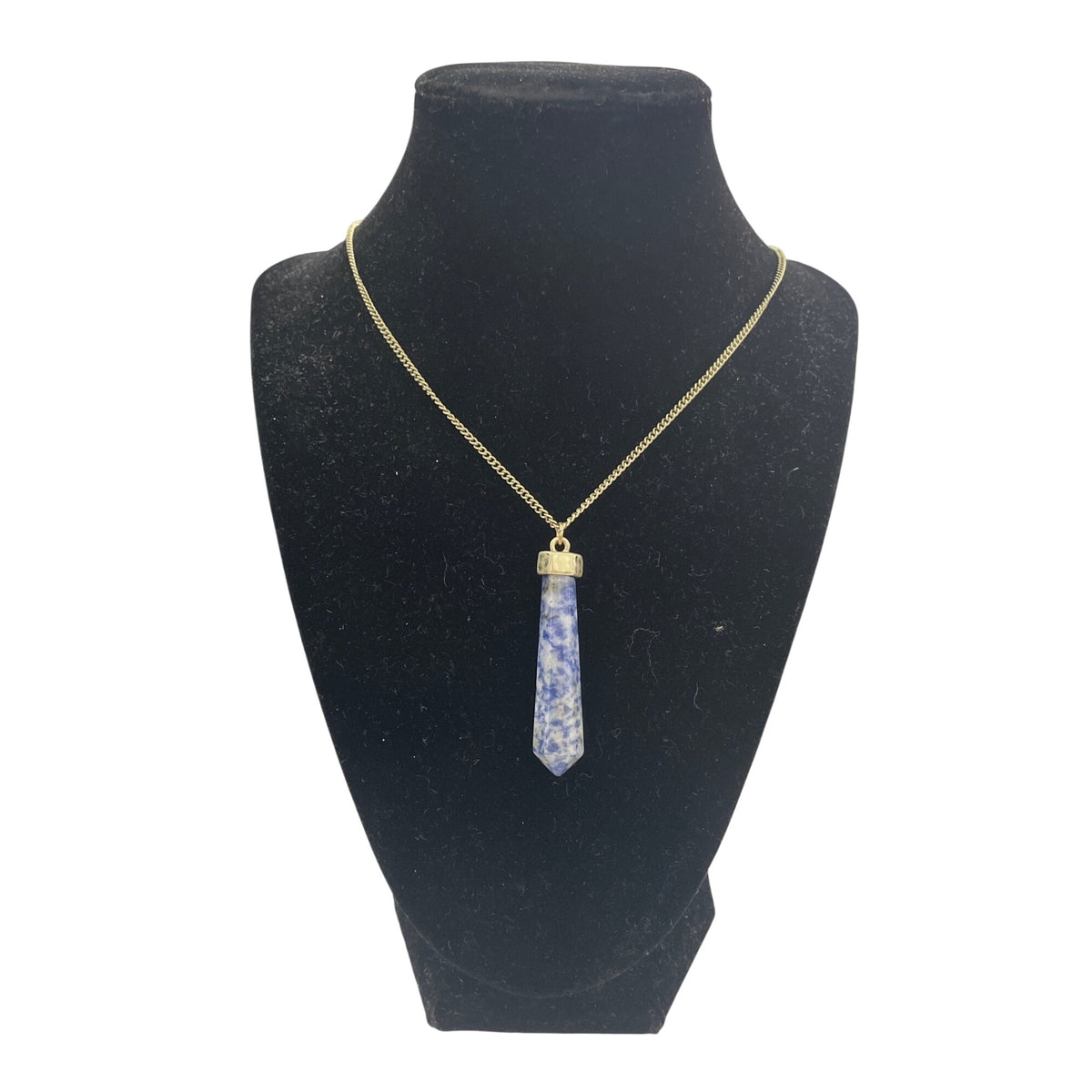 Gold Tone Blue & White Stone Pendant Necklace Various Metal Chain Approx 18 Inches